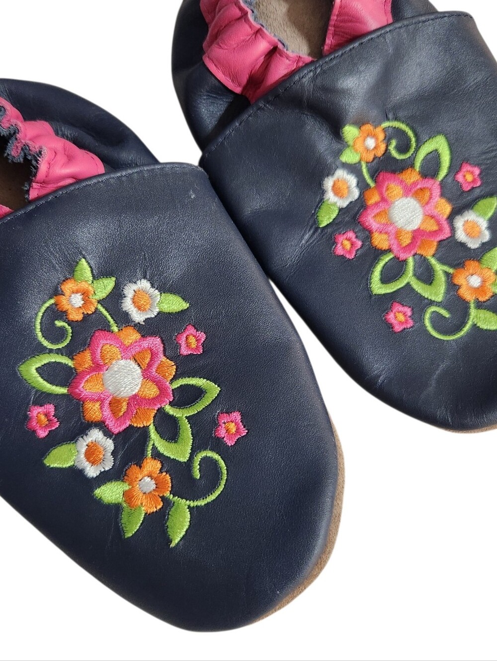 Robeez Leather Slippers Girls Size 3-4 Years Blue Pink Floral Slip On Shoes - Picture 2 of 6